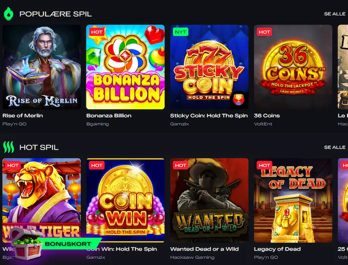 GlitchSpin Casino Danmark spil